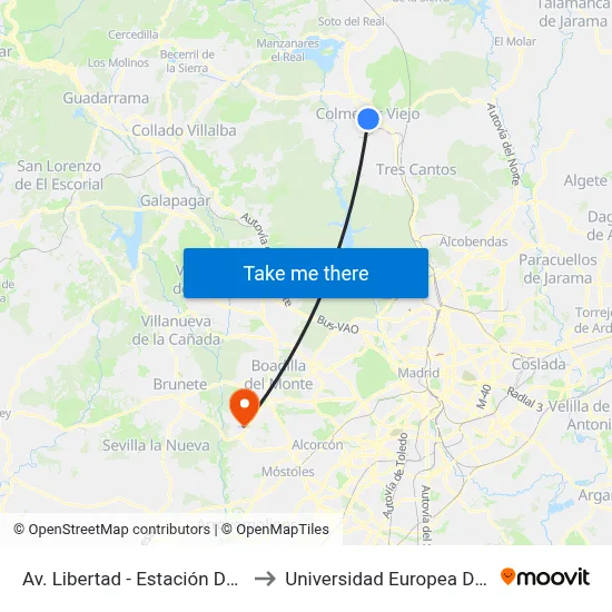 Av. Libertad - Estación De Servicio to Universidad Europea De Madrid map