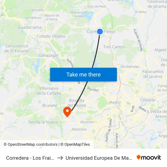 Corredera - Los Frailes to Universidad Europea De Madrid map
