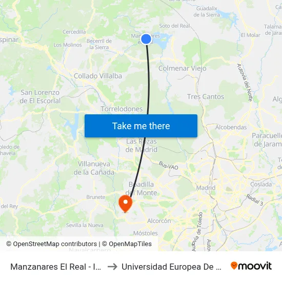 Manzanares El Real - Iglesia to Universidad Europea De Madrid map