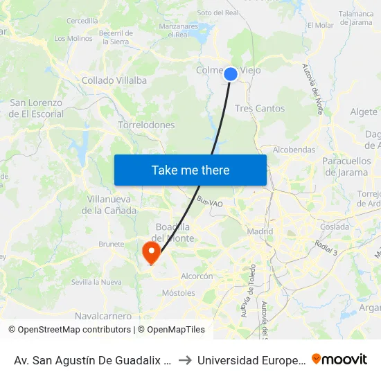 Av. San Agustín De Guadalix - Centro De Salud to Universidad Europea De Madrid map