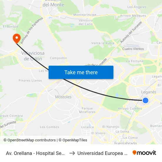 Av. Orellana - Hospital Severo Ochoa to Universidad Europea De Madrid map