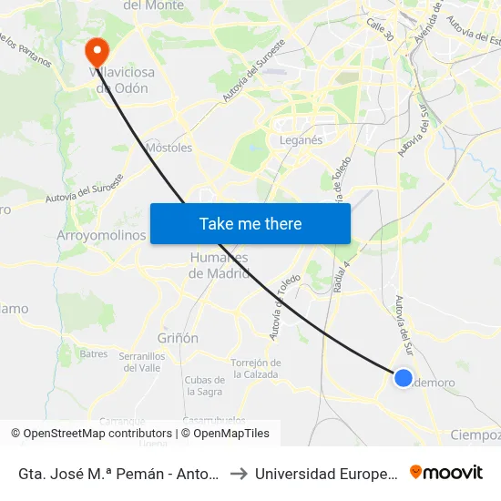 Gta. José M.ª Pemán - Antonio Van De Pere to Universidad Europea De Madrid map