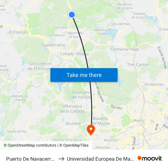 Puerto De Navacerrada to Universidad Europea De Madrid map