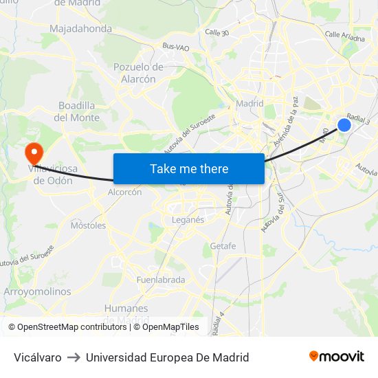 Vicálvaro to Universidad Europea De Madrid map