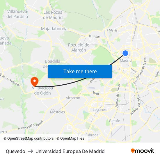 Quevedo to Universidad Europea De Madrid map