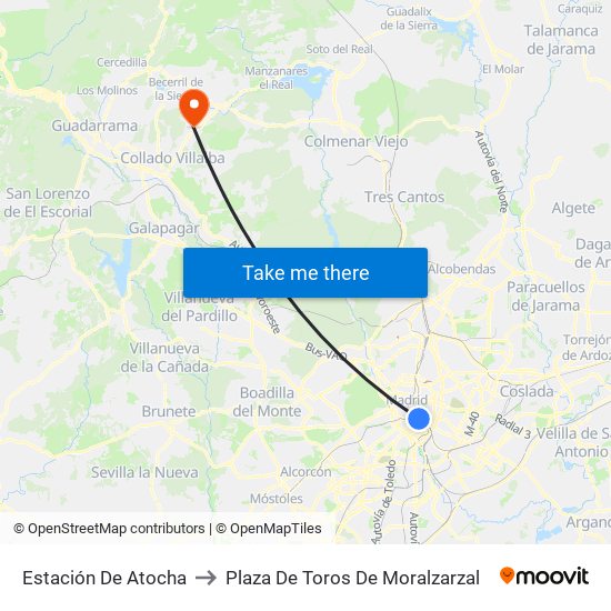 Estación De Atocha to Plaza De Toros De Moralzarzal map