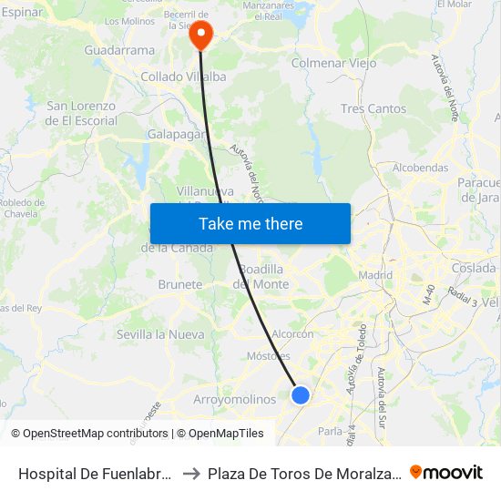 Hospital De Fuenlabrada to Plaza De Toros De Moralzarzal map