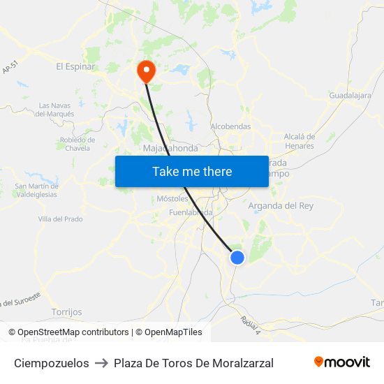 Ciempozuelos to Plaza De Toros De Moralzarzal map