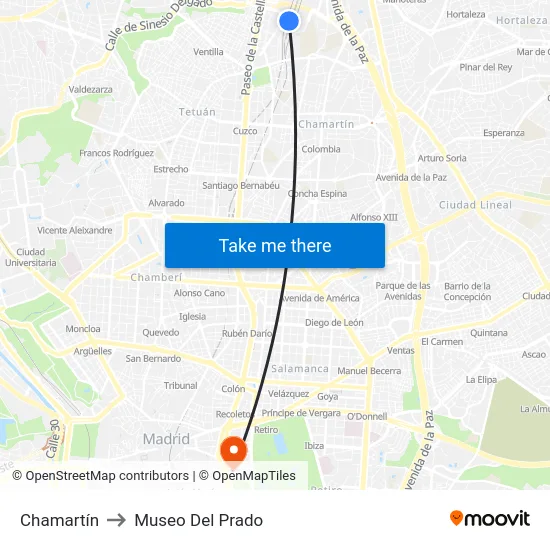 Chamartín to Museo Del Prado map