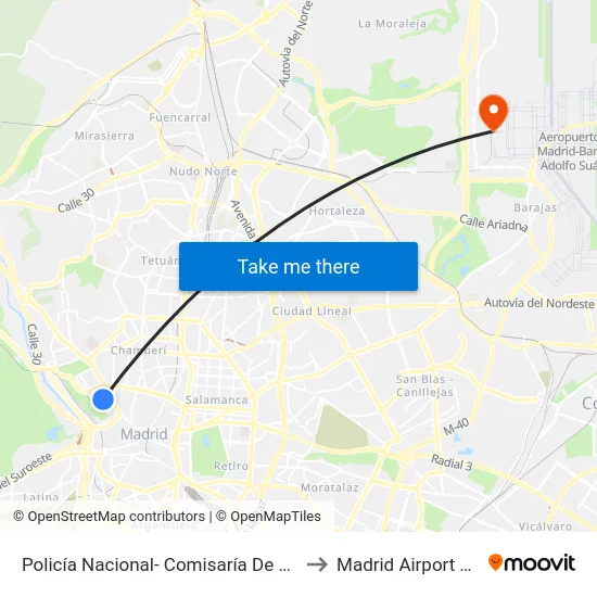 Policía Nacional- Comisaría De Moncloa-Aravaca. to Madrid Airport Terminal 4 map
