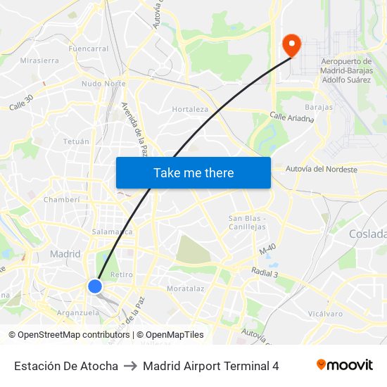 Estación De Atocha to Madrid Airport Terminal 4 map