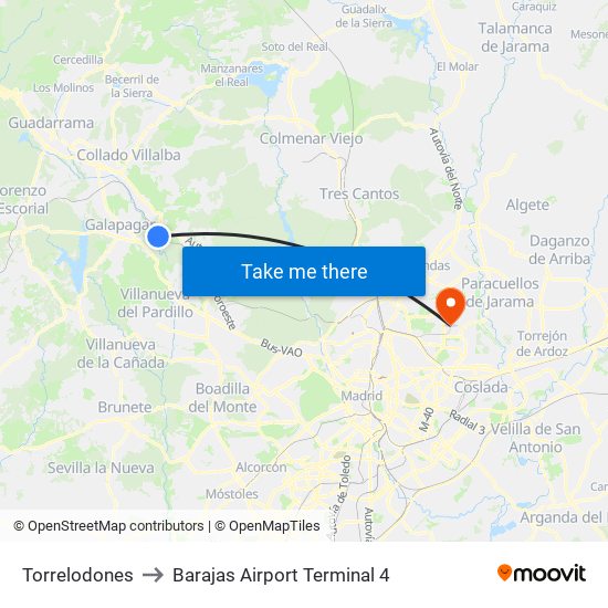 Torrelodones to Barajas Airport Terminal 4 map