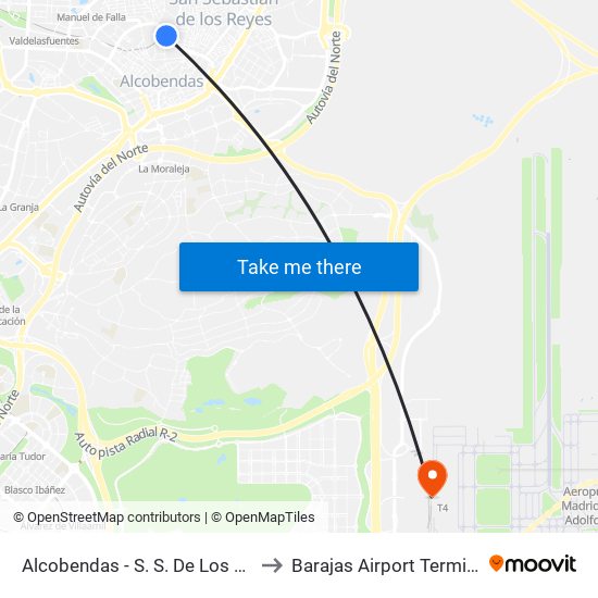 Alcobendas - S. S. De Los Reyes to Barajas Airport Terminal 4 map