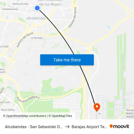 Alcobendas - San Sebastián De Los Reyes to Barajas Airport Terminal 4 map