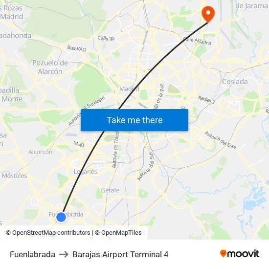 Fuenlabrada to Barajas Airport Terminal 4 map