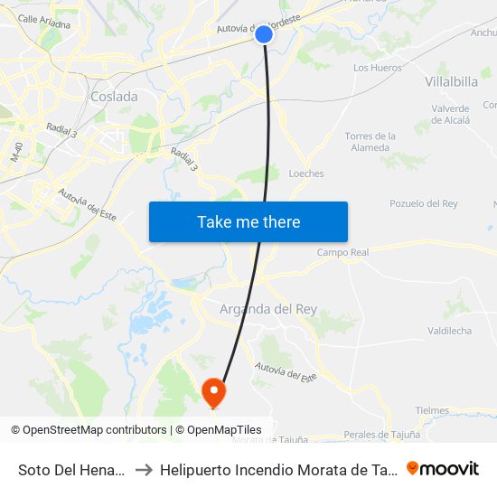 Soto Del Henares to Helipuerto Incendio Morata de Tajuña map