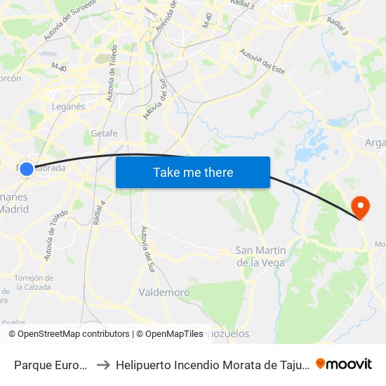 Parque Europa to Helipuerto Incendio Morata de Tajuña map