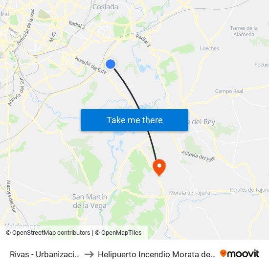 Rivas - Urbanizaciones to Helipuerto Incendio Morata de Tajuña map