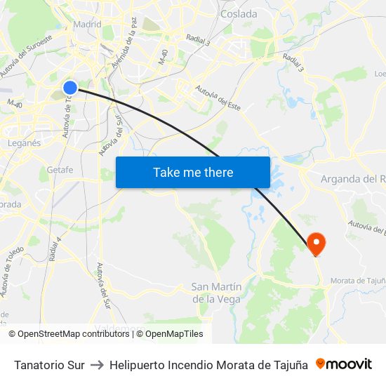 Tanatorio Sur to Helipuerto Incendio Morata de Tajuña map