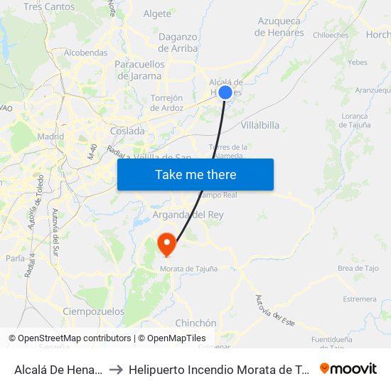 Alcalá De Henares to Helipuerto Incendio Morata de Tajuña map