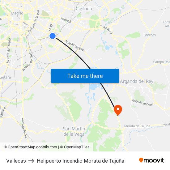 Vallecas to Helipuerto Incendio Morata de Tajuña map