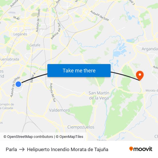 Parla to Helipuerto Incendio Morata de Tajuña map