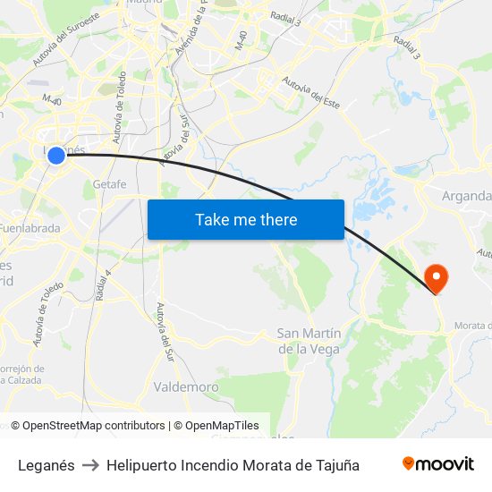 Leganés to Helipuerto Incendio Morata de Tajuña map