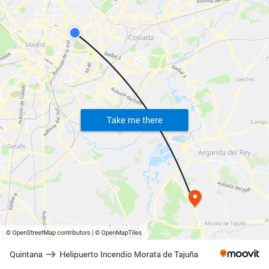 Quintana to Helipuerto Incendio Morata de Tajuña map
