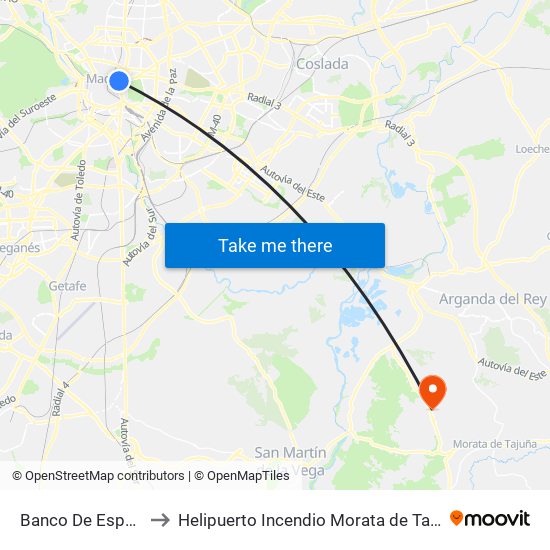 Banco De España to Helipuerto Incendio Morata de Tajuña map