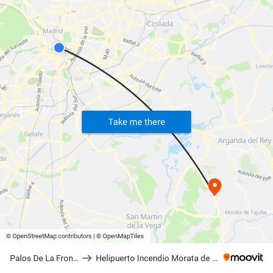 Palos De La Frontera to Helipuerto Incendio Morata de Tajuña map