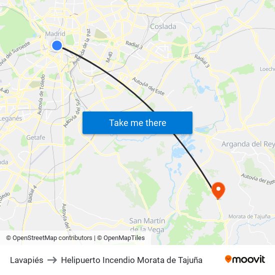 Lavapiés to Helipuerto Incendio Morata de Tajuña map