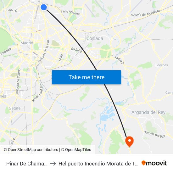 Pinar De Chamartín to Helipuerto Incendio Morata de Tajuña map