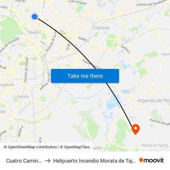 Cuatro Caminos to Helipuerto Incendio Morata de Tajuña map