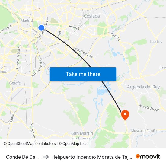 Conde De Casal to Helipuerto Incendio Morata de Tajuña map