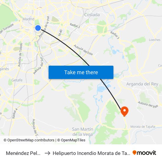 Menéndez Pelayo to Helipuerto Incendio Morata de Tajuña map
