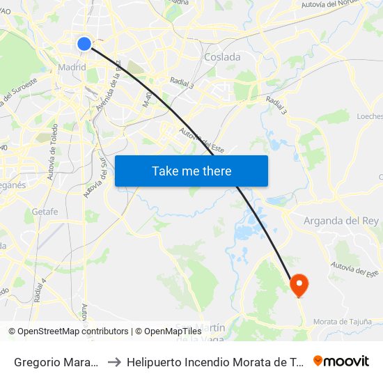Gregorio Marañón to Helipuerto Incendio Morata de Tajuña map