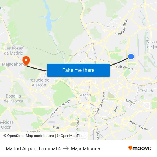 Madrid Airport Terminal 4 to Majadahonda map