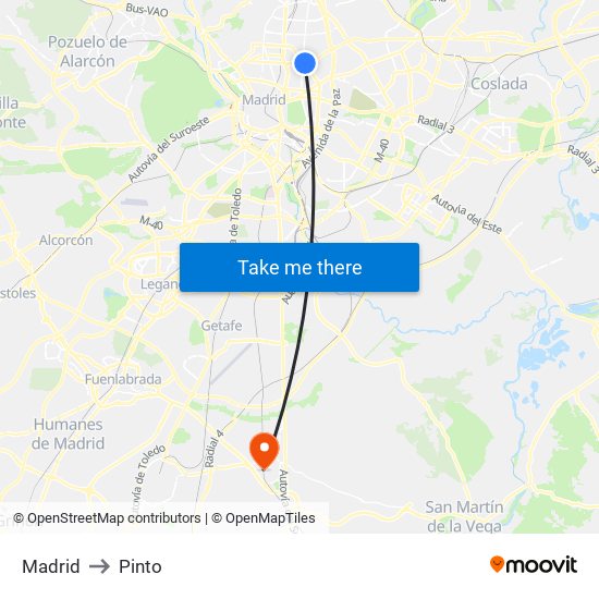Madrid to Pinto map