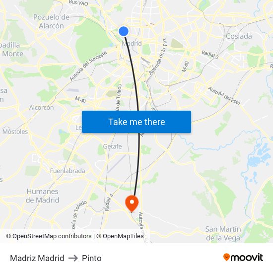Madriz Madrid to Pinto map
