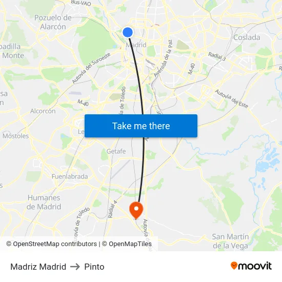 Madriz Madrid to Pinto map