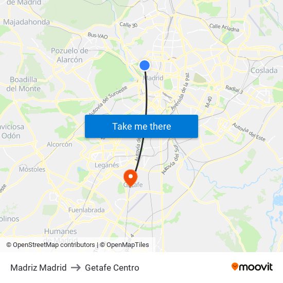 Madriz Madrid to Getafe Centro map