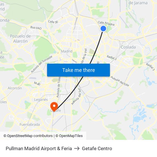 Pullman Madrid Airport & Feria to Getafe Centro map