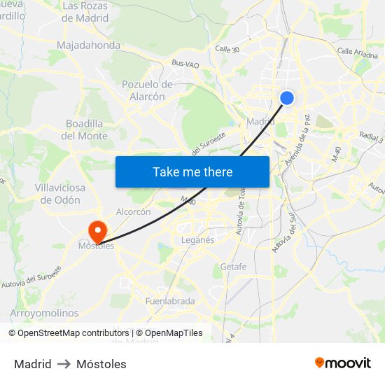 Madrid to Móstoles map