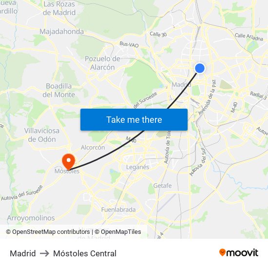 Madrid to Móstoles Central map