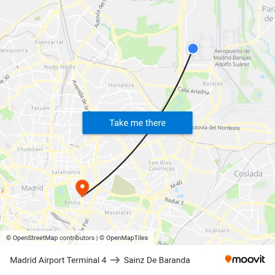 Madrid Airport Terminal 4 to Sainz De Baranda map
