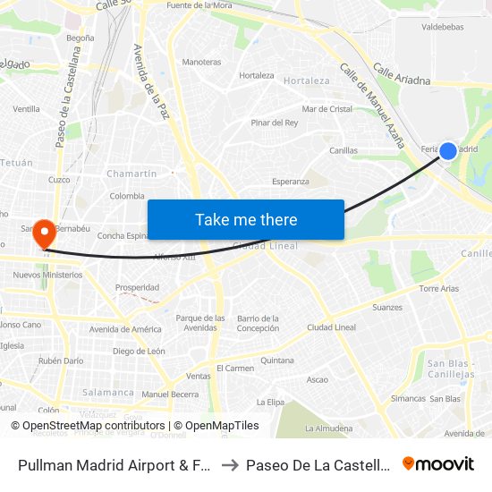 Pullman Madrid Airport & Feria to Paseo De La Castellana map