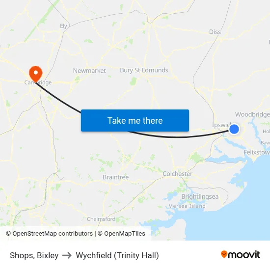 Shops, Bixley to Wychfield (Trinity Hall) map