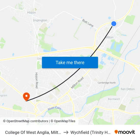 College Of West Anglia, Milton to Wychfield (Trinity Hall) map
