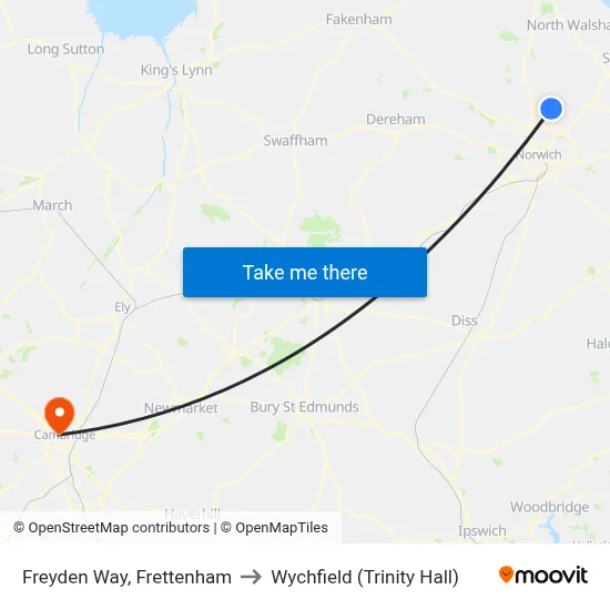 Freyden Way, Frettenham to Wychfield (Trinity Hall) map
