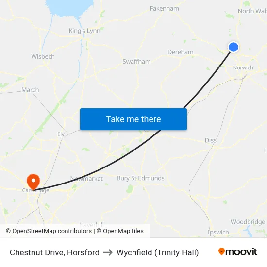Chestnut Drive, Horsford to Wychfield (Trinity Hall) map